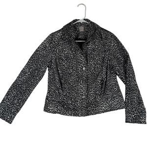 Chico's Brushed Flannel Jacket Womens 0 US 4/6 Gray Leopard Print Stretch Office